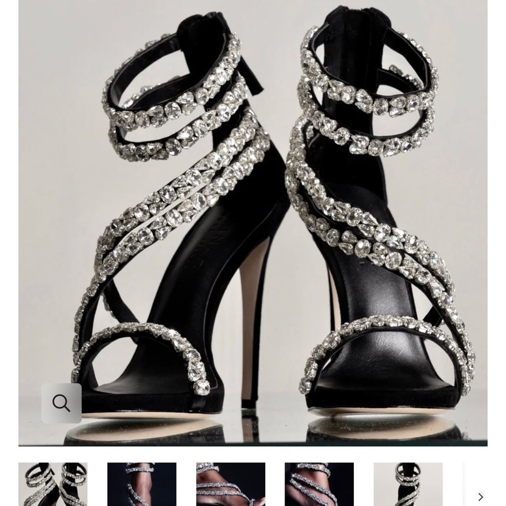 Glamorous Black Rhinestone Strappy Heels - Picture 5 of 5